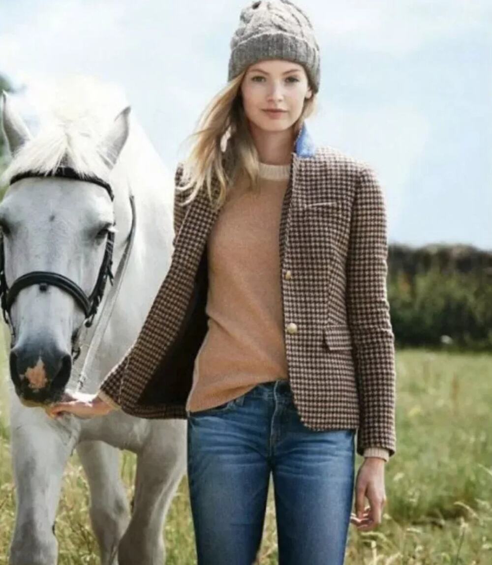 J.Crew Wool-blend Schoolboy Blazer Camel Multi Houndstooth Plaid 6 Petite BA907